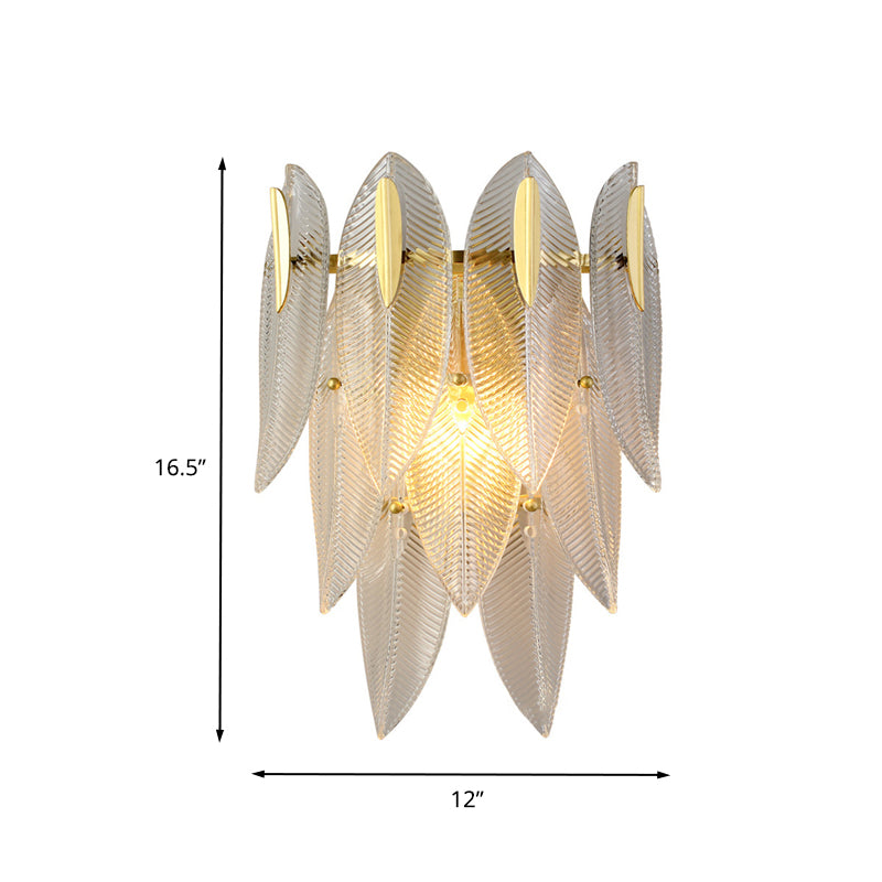 Prismatic Crystal Leaf Wall Sconce Light Minimalist 2 Lights Gold Wall Light Fixture Clearhalo 'Modern wall lights' 'Modern' 'Wall Lamps & Sconces' 'Wall Lights' Lighting' 263052