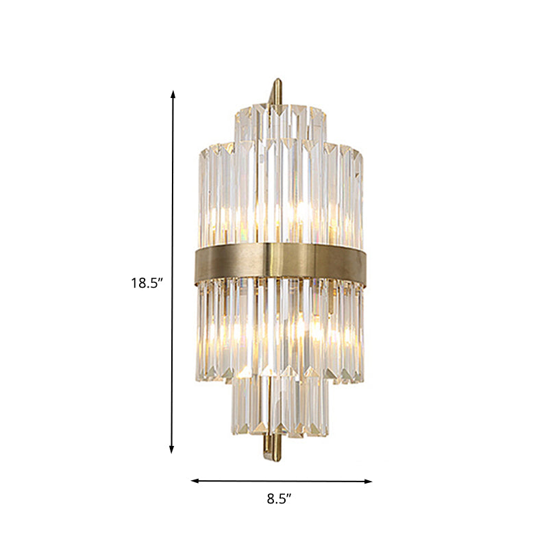 Cylinder Wall Light Sconce Postmodern Crystal Block 2 Lights Corridor Sconce Light in Gold Clearhalo 'Modern wall lights' 'Modern' 'Wall Lamps & Sconces' 'Wall Lights' Lighting' 263067