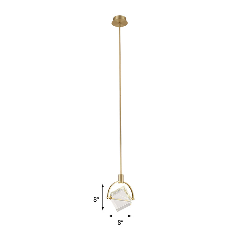 Clear Glass Cubic Hanging Lamp Kit Contemporary Gold Pendant Ceiling Light for Bedroom Clearhalo 'Ceiling Lights' 'Glass shade' 'Glass' 'Modern Pendants' 'Modern' 'Pendant Lights' 'Pendants' Lighting' 263071