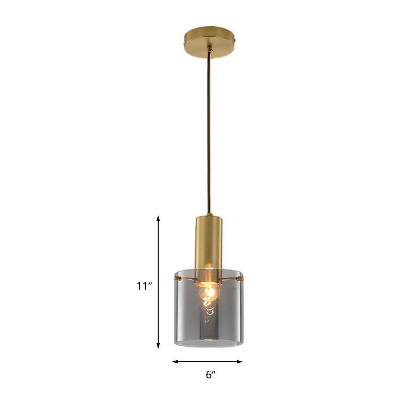 Cylinder Pendant Light Modern Clear Glass 1 Head Brass Hanging Ceiling Light for Dining Room Clearhalo 'Ceiling Lights' 'Glass shade' 'Glass' 'Modern Pendants' 'Modern' 'Pendant Lights' 'Pendants' Lighting' 263072