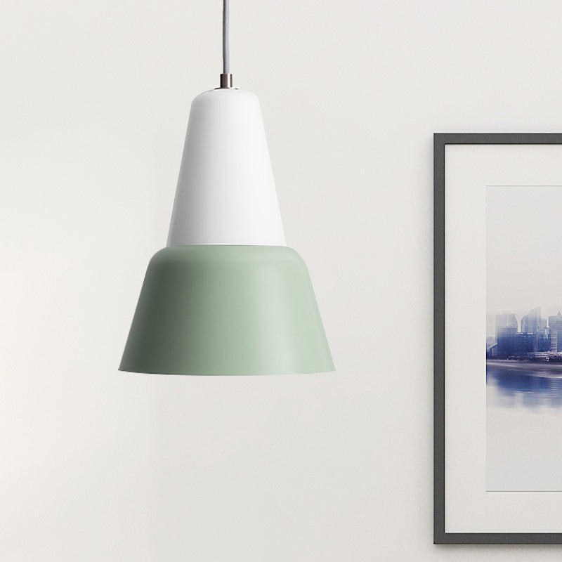 Cone Hanging Light Fixture Macaron Metal 1 Head 6.5"/10.5" Height Pink/Blue/Black Pendant Ceiling Light Green 10.5" Clearhalo 'Ceiling Lights' 'Glass shade' 'Glass' 'Modern Pendants' 'Modern' 'Pendant Lights' 'Pendants' Lighting' 263082