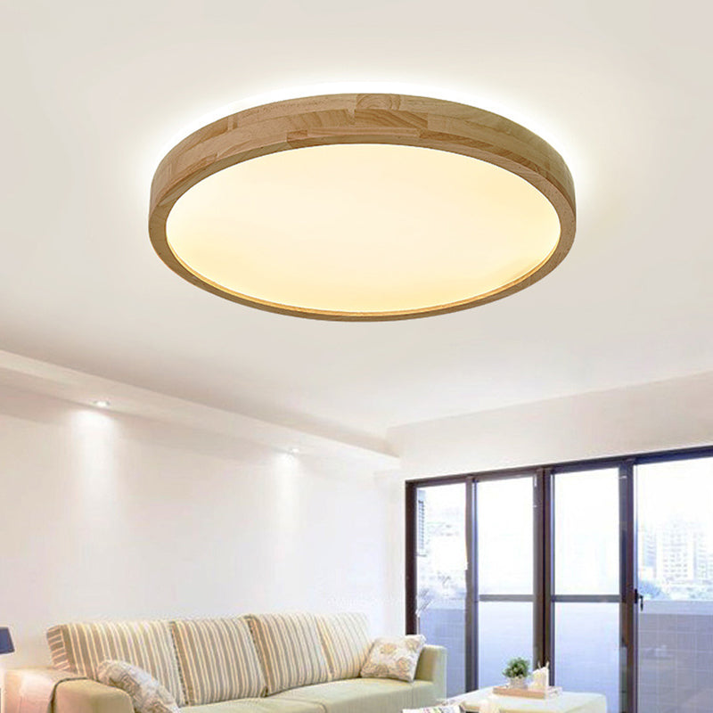 Wooden Round Flush Mount Ceiling Fixture Minimalism LED Wood Ceiling Mounted Fixture Wood Clearhalo 'Ceiling Lights' 'Close To Ceiling Lights' 'Lighting' 2630849