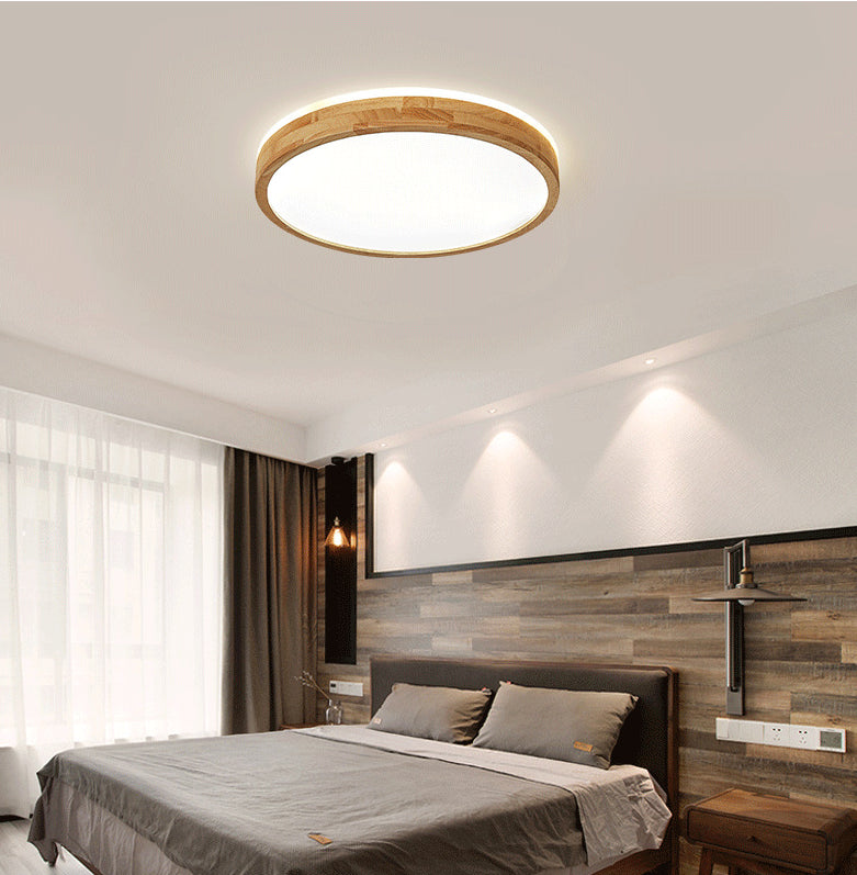 Wooden Round Flush Mount Ceiling Fixture Minimalism LED Wood Ceiling Mounted Fixture Clearhalo 'Ceiling Lights' 'Close To Ceiling Lights' 'Lighting' 2630857