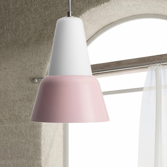 Cone Hanging Light Fixture Macaron Metal 1 Head 6.5"/10.5" Height Pink/Blue/Black Pendant Ceiling Light Pink 10.5" Clearhalo 'Ceiling Lights' 'Glass shade' 'Glass' 'Modern Pendants' 'Modern' 'Pendant Lights' 'Pendants' Lighting' 263090