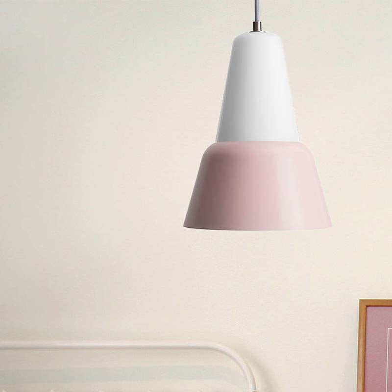 Cone Hanging Light Fixture Macaron Metal 1 Head 6.5"/10.5" Height Pink/Blue/Black Pendant Ceiling Light Clearhalo 'Ceiling Lights' 'Glass shade' 'Glass' 'Modern Pendants' 'Modern' 'Pendant Lights' 'Pendants' Lighting' 263091