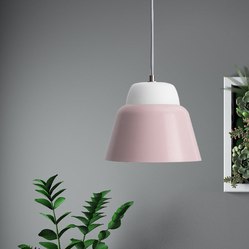 Cone Hanging Light Fixture Macaron Metal 1 Head 6.5"/10.5" Height Pink/Blue/Black Pendant Ceiling Light Pink 6.5" Clearhalo 'Ceiling Lights' 'Glass shade' 'Glass' 'Modern Pendants' 'Modern' 'Pendant Lights' 'Pendants' Lighting' 263094