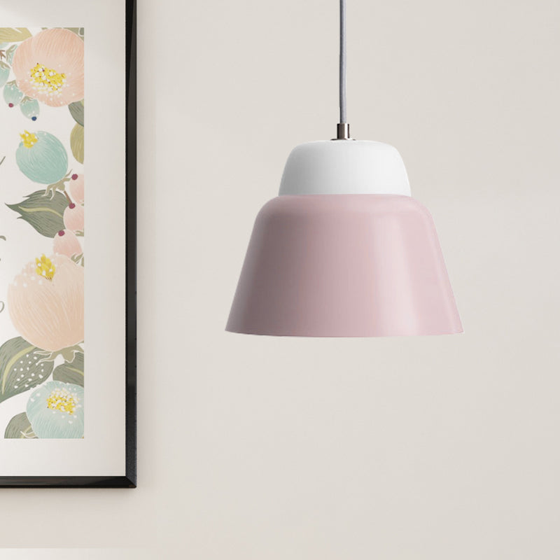 Cone Hanging Light Fixture Macaron Metal 1 Head 6.5"/10.5" Height Pink/Blue/Black Pendant Ceiling Light Clearhalo 'Ceiling Lights' 'Glass shade' 'Glass' 'Modern Pendants' 'Modern' 'Pendant Lights' 'Pendants' Lighting' 263095