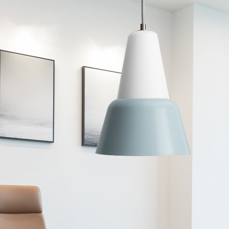 Cone Hanging Light Fixture Macaron Metal 1 Head 6.5"/10.5" Height Pink/Blue/Black Pendant Ceiling Light Clearhalo 'Ceiling Lights' 'Glass shade' 'Glass' 'Modern Pendants' 'Modern' 'Pendant Lights' 'Pendants' Lighting' 263099