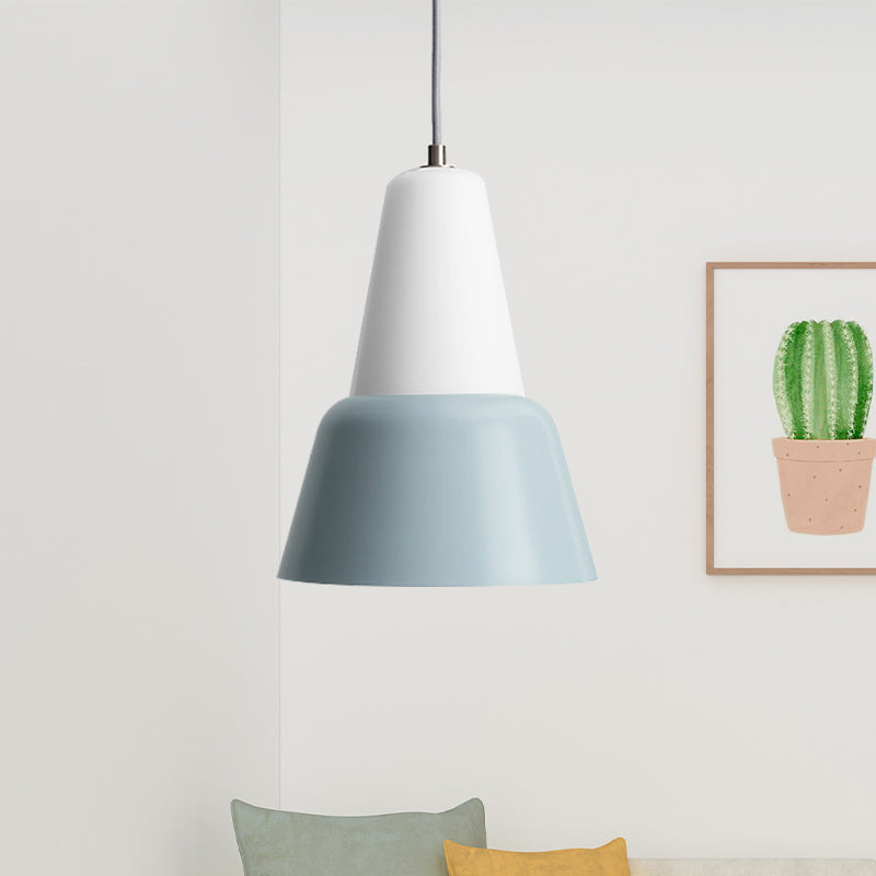 Cone Hanging Light Fixture Macaron Metal 1 Head 6.5"/10.5" Height Pink/Blue/Black Pendant Ceiling Light Clearhalo 'Ceiling Lights' 'Glass shade' 'Glass' 'Modern Pendants' 'Modern' 'Pendant Lights' 'Pendants' Lighting' 263100