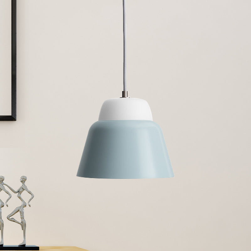 Cone Hanging Light Fixture Macaron Metal 1 Head 6.5"/10.5" Height Pink/Blue/Black Pendant Ceiling Light Blue 6.5" Clearhalo 'Ceiling Lights' 'Glass shade' 'Glass' 'Modern Pendants' 'Modern' 'Pendant Lights' 'Pendants' Lighting' 263102