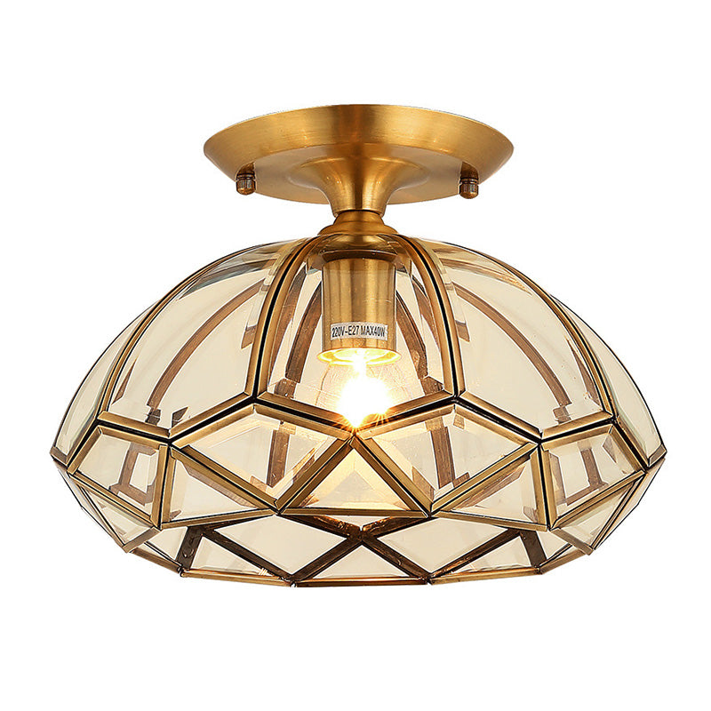 Brass Beveled Close To Ceiling Lighting Fixture Traditional Glass Aisle Ceiling Mounted Fixture Brass Clearhalo 'Ceiling Lights' 'Close To Ceiling Lights' 'Lighting' 2631064