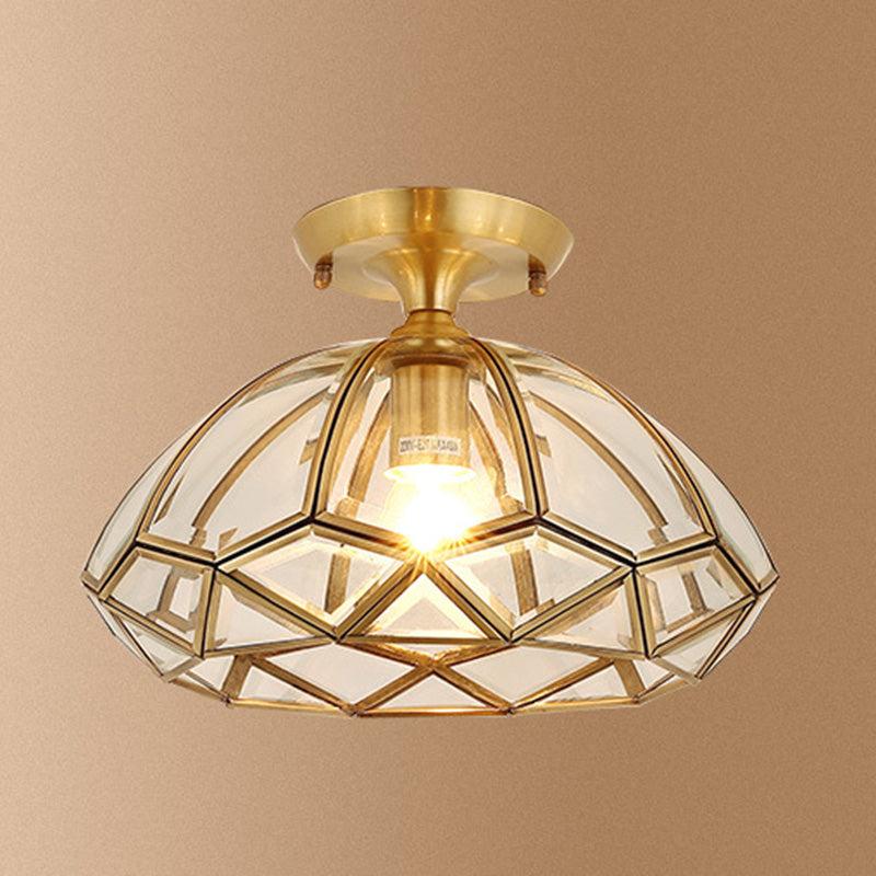 Brass Beveled Close To Ceiling Lighting Fixture Traditional Glass Aisle Ceiling Mounted Fixture Clearhalo 'Ceiling Lights' 'Close To Ceiling Lights' 'Lighting' 2631068