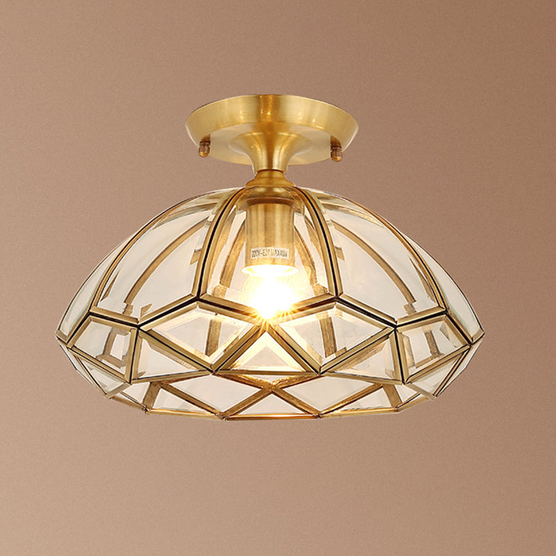 Brass Beveled Close To Ceiling Lighting Fixture Traditional Glass Aisle Ceiling Mounted Fixture Clearhalo 'Ceiling Lights' 'Close To Ceiling Lights' 'Lighting' 2631070