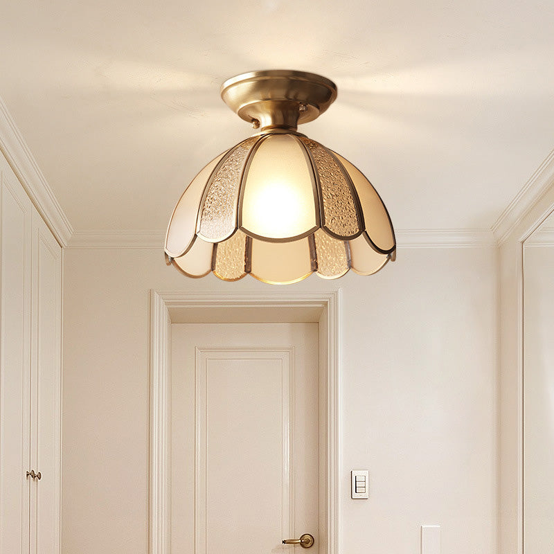 Glass Dome Semi Flush Ceiling Light Traditional Aisle Semi-Flush Ceiling Fixture in Brass Clearhalo 'Ceiling Lights' 'Close To Ceiling Lights' 'Lighting' 2631076