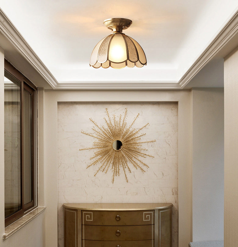 Glass Dome Semi Flush Ceiling Light Traditional Aisle Semi-Flush Ceiling Fixture in Brass Clearhalo 'Ceiling Lights' 'Close To Ceiling Lights' 'Lighting' 2631079