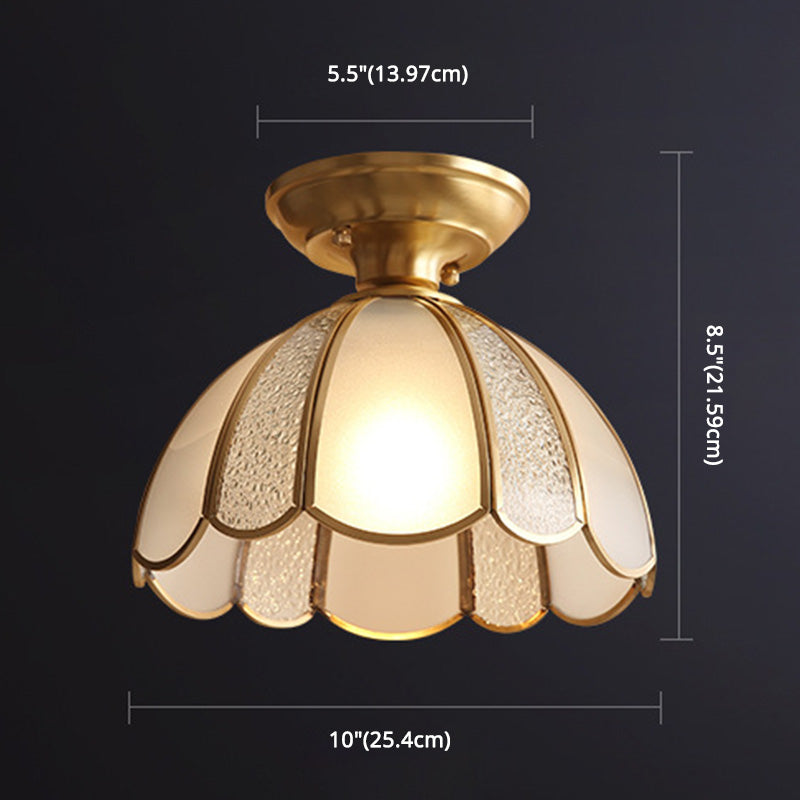 Glass Dome Semi Flush Ceiling Light Traditional Aisle Semi-Flush Ceiling Fixture in Brass Clearhalo 'Ceiling Lights' 'Close To Ceiling Lights' 'Lighting' 2631081