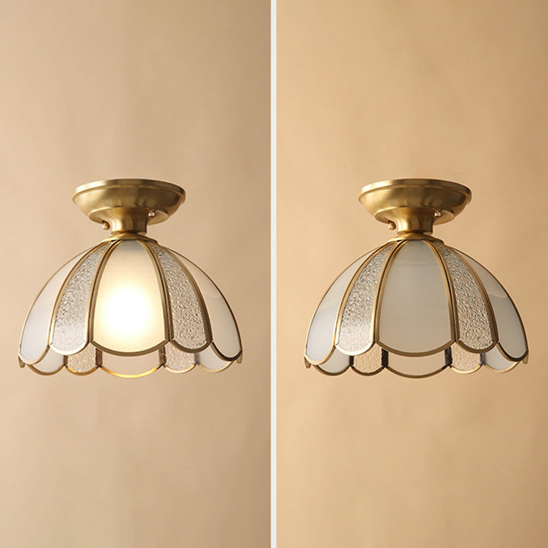 Glass Dome Semi Flush Ceiling Light Traditional Aisle Semi-Flush Ceiling Fixture in Brass Clearhalo 'Ceiling Lights' 'Close To Ceiling Lights' 'Lighting' 2631082