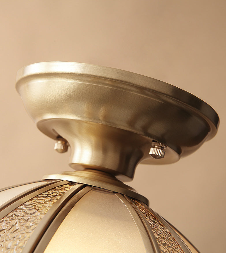 Glass Dome Semi Flush Ceiling Light Traditional Aisle Semi-Flush Ceiling Fixture in Brass Clearhalo 'Ceiling Lights' 'Close To Ceiling Lights' 'Lighting' 2631084