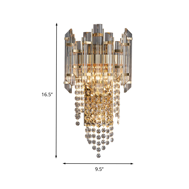 Beaded Wall Sconce Light Modern Crystal 2 Lights Smoke Grey Wall Mount Light for Living Room Clearhalo 'Modern wall lights' 'Modern' 'Wall Lamps & Sconces' 'Wall Lights' Lighting' 263109