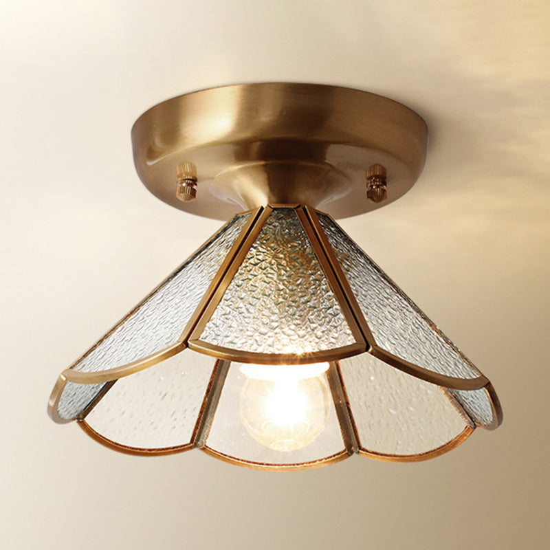 Classic Scalloped Semi-Flush Ceiling Mount Light Glass Ceiling Flush Mount in Brass Brass Clearhalo 'Ceiling Lights' 'Close To Ceiling Lights' 'Lighting' 2631098