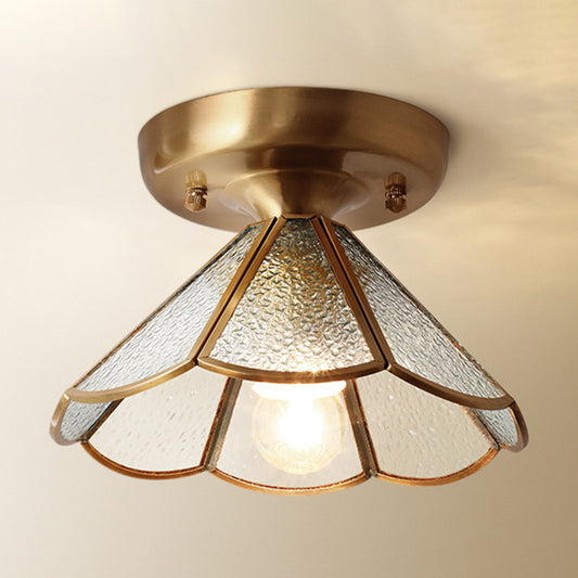 Classic Scalloped Semi-Flush Ceiling Mount Light Glass Ceiling Flush Mount in Brass Brass Clearhalo 'Ceiling Lights' 'Close To Ceiling Lights' 'Lighting' 2631098