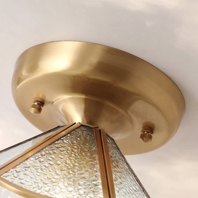 Classic Scalloped Semi-Flush Ceiling Mount Light Glass Ceiling Flush Mount in Brass Clearhalo 'Ceiling Lights' 'Close To Ceiling Lights' 'Lighting' 2631101