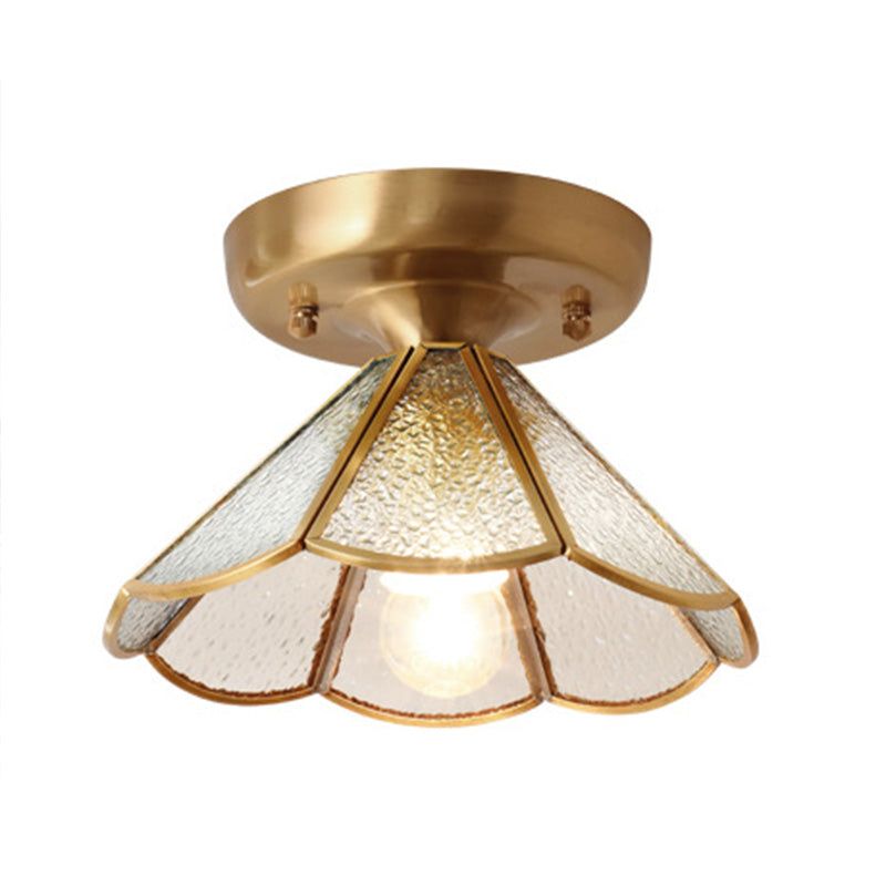 Classic Scalloped Semi-Flush Ceiling Mount Light Glass Ceiling Flush Mount in Brass Clearhalo 'Ceiling Lights' 'Close To Ceiling Lights' 'Lighting' 2631102