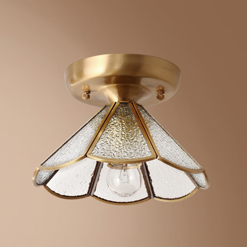 Classic Scalloped Semi-Flush Ceiling Mount Light Glass Ceiling Flush Mount in Brass Clearhalo 'Ceiling Lights' 'Close To Ceiling Lights' 'Lighting' 2631104