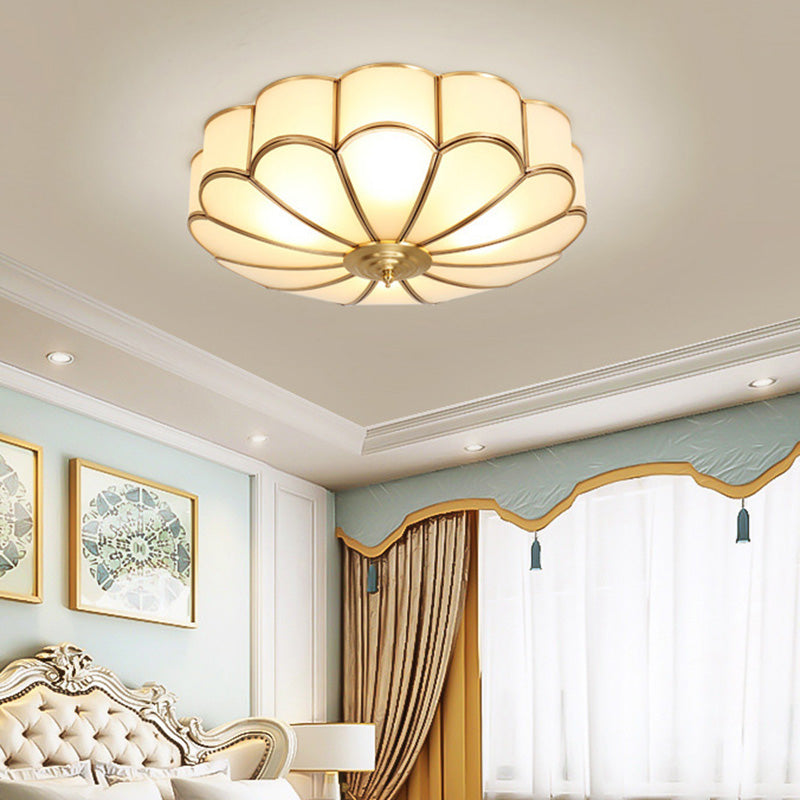 Flower Bedroom Flush Mount Ceiling Light Fixture Classic Glass Brass Flush Mounted Ceiling Light Clearhalo 'Ceiling Lights' 'Close To Ceiling Lights' 'Lighting' 2631107