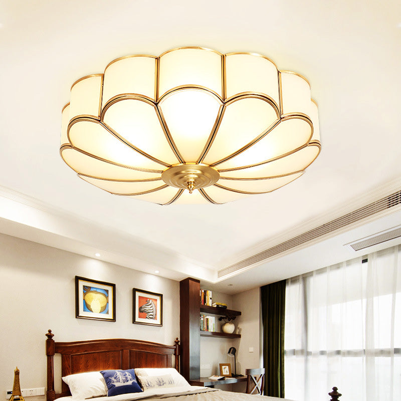 Flower Bedroom Flush Mount Ceiling Light Fixture Classic Glass Brass Flush Mounted Ceiling Light Clearhalo 'Ceiling Lights' 'Close To Ceiling Lights' 'Lighting' 2631108