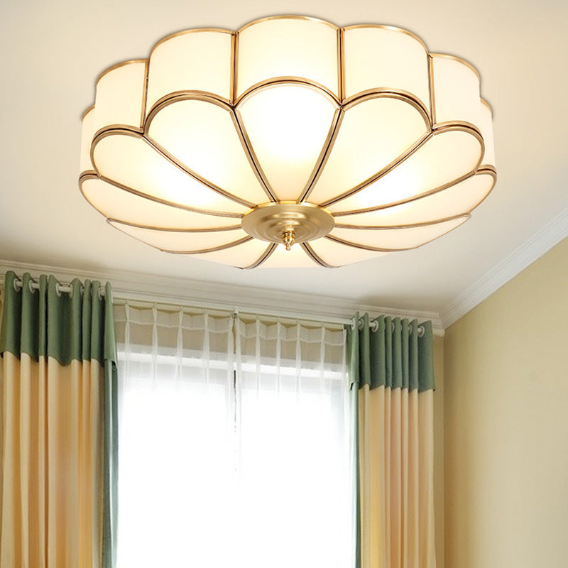 Flower Bedroom Flush Mount Ceiling Light Fixture Classic Glass Brass Flush Mounted Ceiling Light Clearhalo 'Ceiling Lights' 'Close To Ceiling Lights' 'Lighting' 2631109