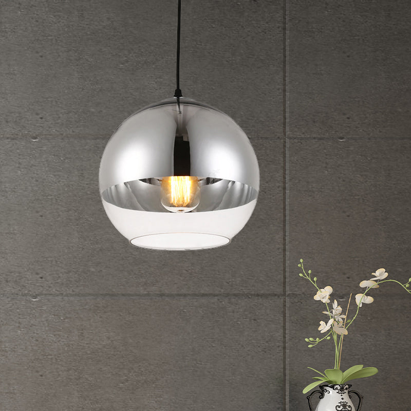 Globe Pendant Light Fixture Vintage Silver and Clear Glass 1 Head Bedroom Hanging Lamp, 6"/8"/10" Wide Clearhalo 'Ceiling Lights' 'Glass shade' 'Glass' 'Modern Pendants' 'Modern' 'Pendant Lights' 'Pendants' Lighting' 263111