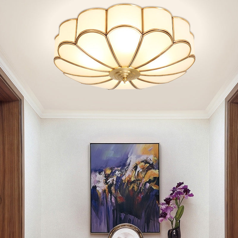 Flower Bedroom Flush Mount Ceiling Light Fixture Classic Glass Brass Flush Mounted Ceiling Light Clearhalo 'Ceiling Lights' 'Close To Ceiling Lights' 'Lighting' 2631110