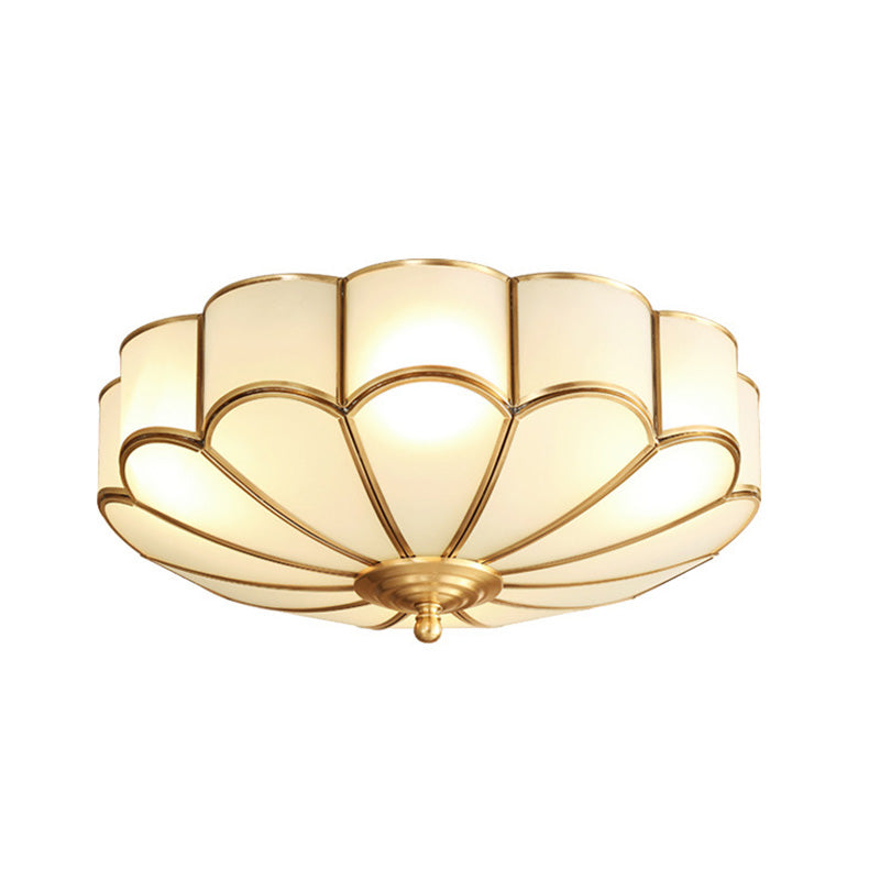 Flower Bedroom Flush Mount Ceiling Light Fixture Classic Glass Brass Flush Mounted Ceiling Light Brass Clearhalo 'Ceiling Lights' 'Close To Ceiling Lights' 'Lighting' 2631111