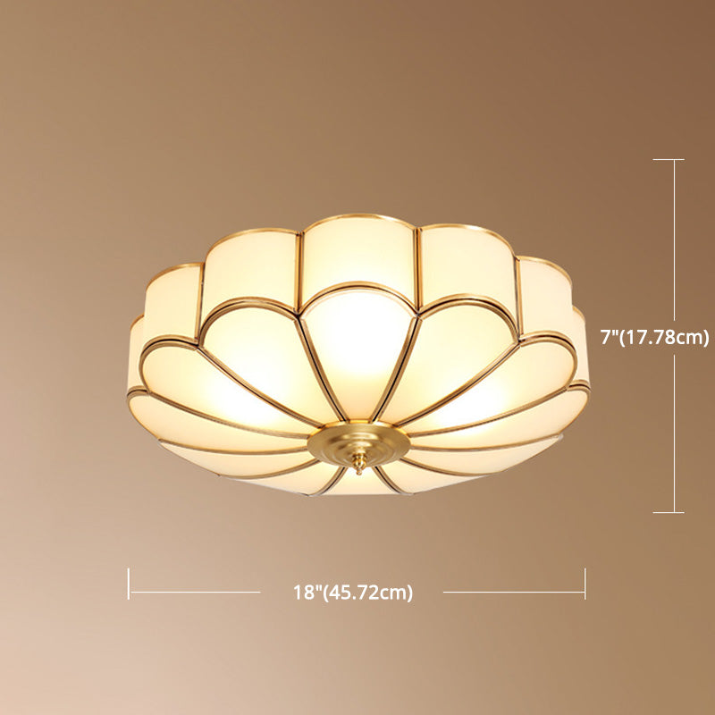 Flower Bedroom Flush Mount Ceiling Light Fixture Classic Glass Brass Flush Mounted Ceiling Light Clearhalo 'Ceiling Lights' 'Close To Ceiling Lights' 'Lighting' 2631112