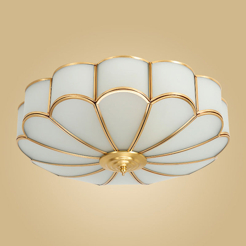 Flower Bedroom Flush Mount Ceiling Light Fixture Classic Glass Brass Flush Mounted Ceiling Light Clearhalo 'Ceiling Lights' 'Close To Ceiling Lights' 'Lighting' 2631113