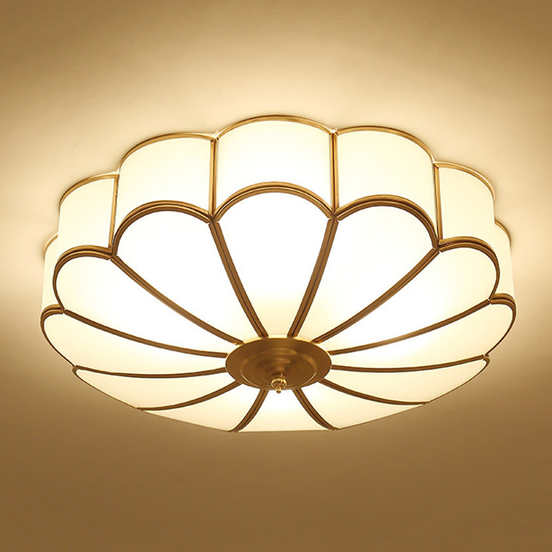 Flower Bedroom Flush Mount Ceiling Light Fixture Classic Glass Brass Flush Mounted Ceiling Light Clearhalo 'Ceiling Lights' 'Close To Ceiling Lights' 'Lighting' 2631114