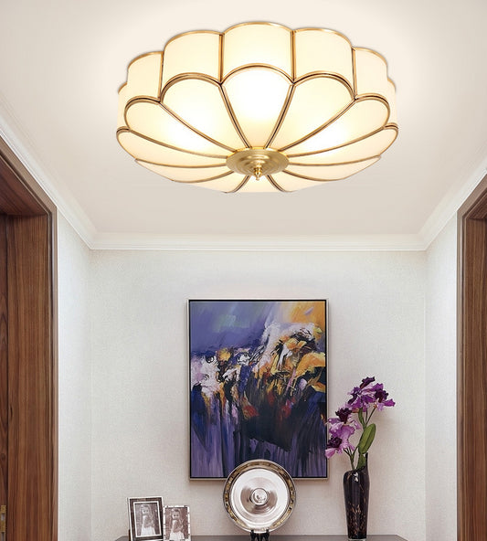 Flower Bedroom Flush Mount Ceiling Light Fixture Classic Glass Brass Flush Mounted Ceiling Light Clearhalo 'Ceiling Lights' 'Close To Ceiling Lights' 'Lighting' 2631116