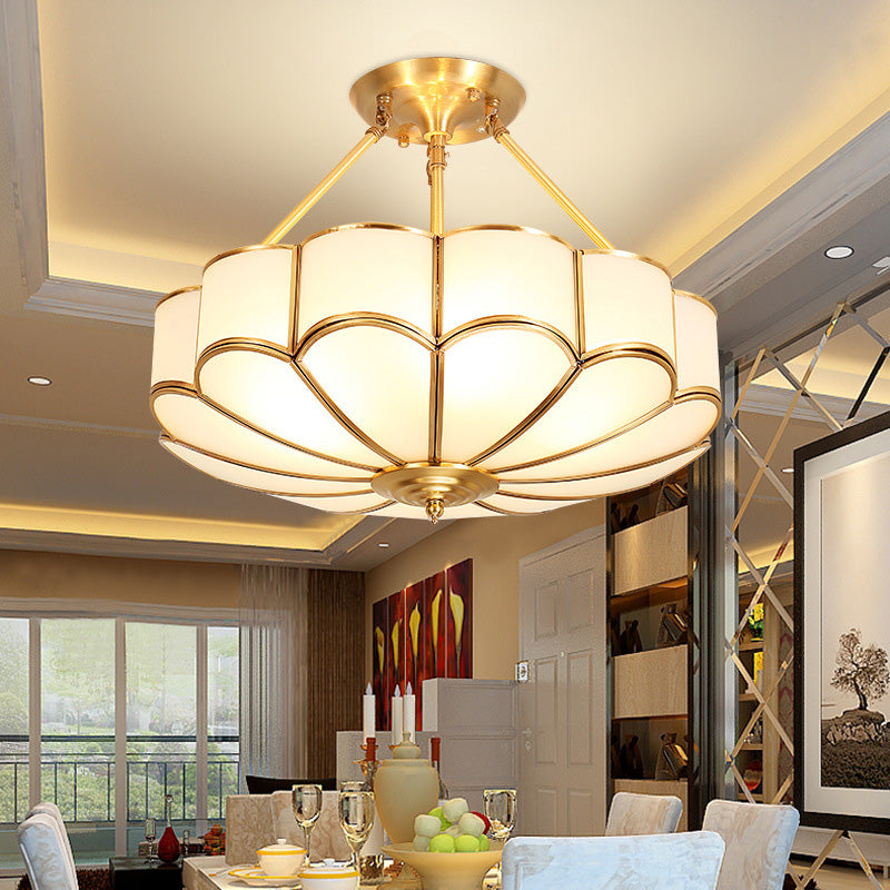 Brass Semi-Flush Mount Ceiling Light Traditional Glass Petal Semi Flush Mount Light Fixture Clearhalo 'Ceiling Lights' 'Close To Ceiling Lights' 'Lighting' 2631118