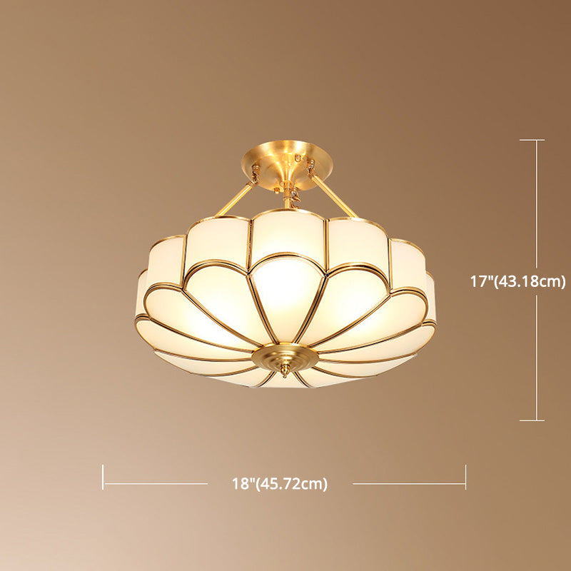 Brass Semi-Flush Mount Ceiling Light Traditional Glass Petal Semi Flush Mount Light Fixture Clearhalo 'Ceiling Lights' 'Close To Ceiling Lights' 'Lighting' 2631120