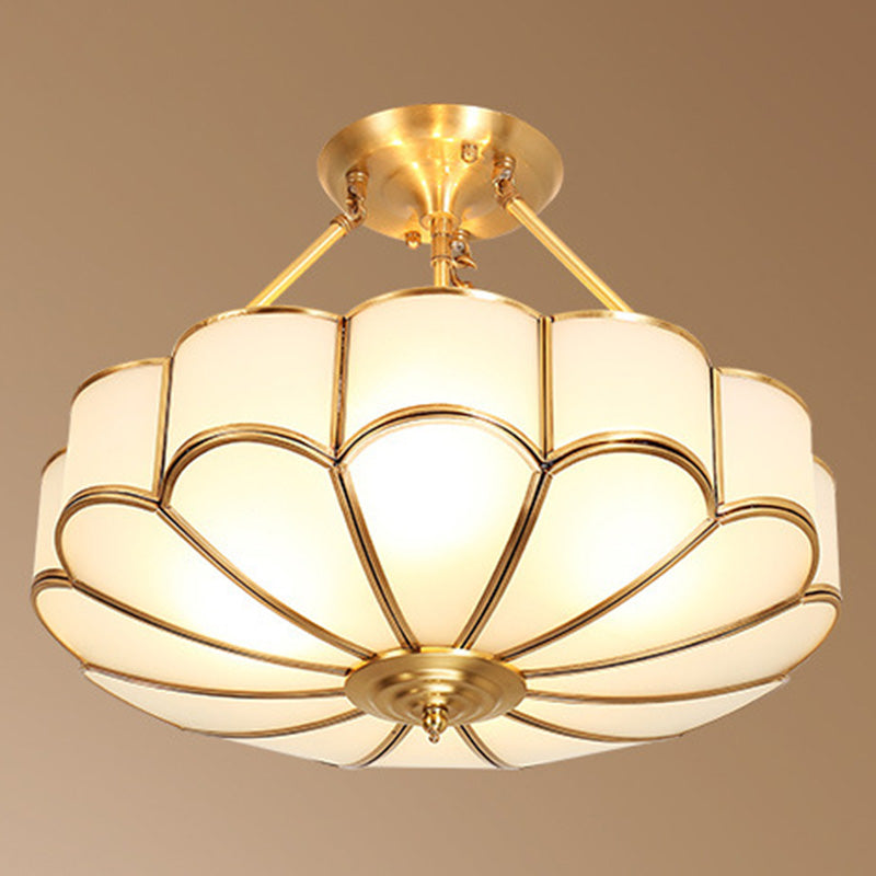 Brass Semi-Flush Mount Ceiling Light Traditional Glass Petal Semi Flush Mount Light Fixture Brass Clearhalo 'Ceiling Lights' 'Close To Ceiling Lights' 'Lighting' 2631121