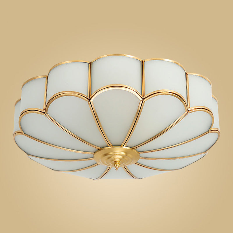 Brass Semi-Flush Mount Ceiling Light Traditional Glass Petal Semi Flush Mount Light Fixture Clearhalo 'Ceiling Lights' 'Close To Ceiling Lights' 'Lighting' 2631122