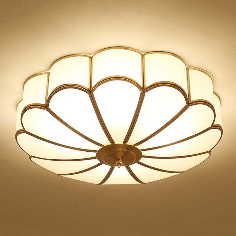 Brass Semi-Flush Mount Ceiling Light Traditional Glass Petal Semi Flush Mount Light Fixture Clearhalo 'Ceiling Lights' 'Close To Ceiling Lights' 'Lighting' 2631123