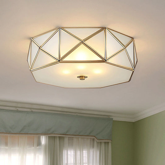 Glass Drum Ceiling Mount Light Fixture Traditional Bedroom Flushmount Ceiling Lamp in Brass Clearhalo 'Ceiling Lights' 'Close To Ceiling Lights' 'Lighting' 2631124