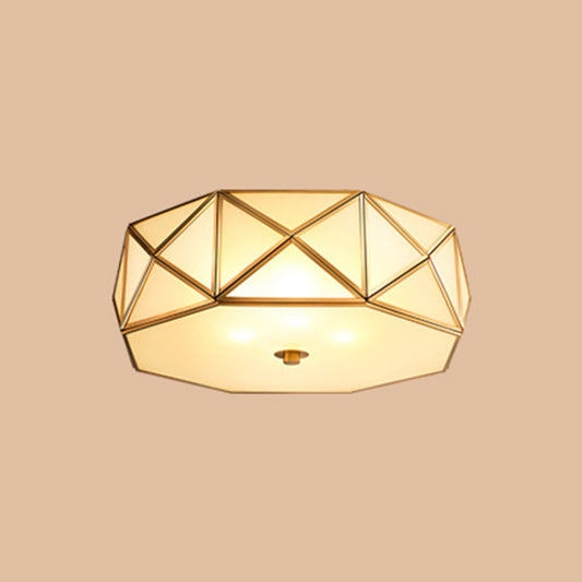 Glass Drum Ceiling Mount Light Fixture Traditional Bedroom Flushmount Ceiling Lamp in Brass 3 Brass Clearhalo 'Ceiling Lights' 'Close To Ceiling Lights' 'Lighting' 2631125