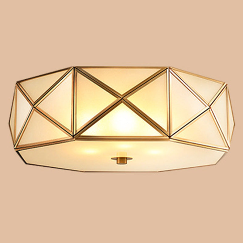 Glass Drum Ceiling Mount Light Fixture Traditional Bedroom Flushmount Ceiling Lamp in Brass 6 Brass Clearhalo 'Ceiling Lights' 'Close To Ceiling Lights' 'Lighting' 2631126