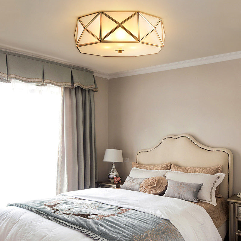 Glass Drum Ceiling Mount Light Fixture Traditional Bedroom Flushmount Ceiling Lamp in Brass Clearhalo 'Ceiling Lights' 'Close To Ceiling Lights' 'Lighting' 2631127