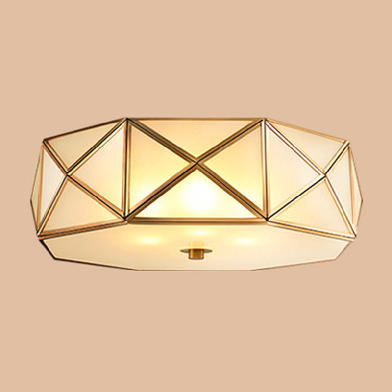 Glass Drum Ceiling Mount Light Fixture Traditional Bedroom Flushmount Ceiling Lamp in Brass 4 Brass Clearhalo 'Ceiling Lights' 'Close To Ceiling Lights' 'Lighting' 2631128