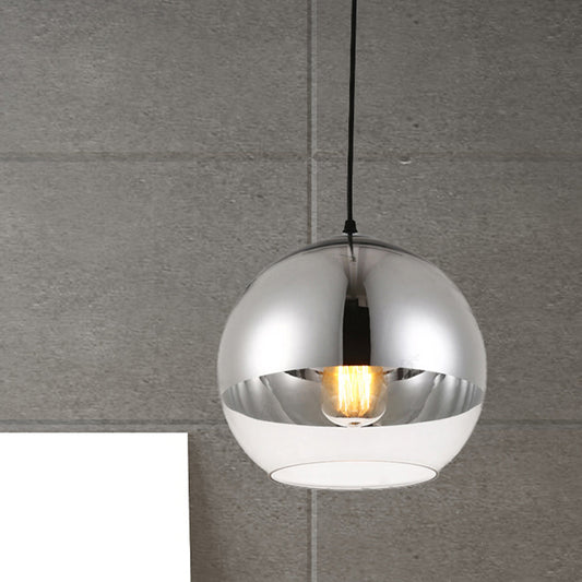 Globe Pendant Light Fixture Vintage Silver and Clear Glass 1 Head Bedroom Hanging Lamp, 6"/8"/10" Wide Clearhalo 'Ceiling Lights' 'Glass shade' 'Glass' 'Modern Pendants' 'Modern' 'Pendant Lights' 'Pendants' Lighting' 263112