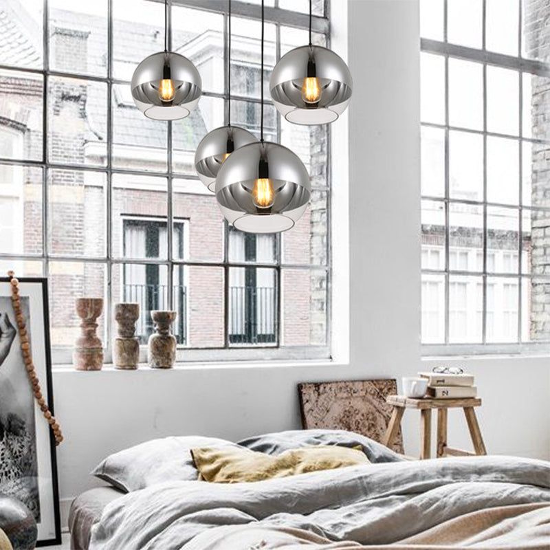 Globe Pendant Light Fixture Vintage Silver and Clear Glass 1 Head Bedroom Hanging Lamp, 6"/8"/10" Wide Clearhalo 'Ceiling Lights' 'Glass shade' 'Glass' 'Modern Pendants' 'Modern' 'Pendant Lights' 'Pendants' Lighting' 263113